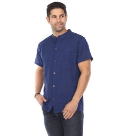 Yak & Yeti Men's Button Up Kurta Shirt Solid Color Navy -Pranty Yoga Shop 6577633296427 navy