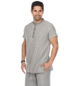 Yak & Yeti Men's Striped Button Up Shirt Gray