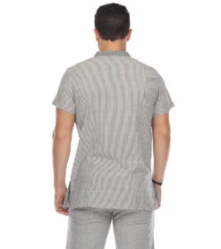 Yak & Yeti Men's Striped Button Up Shirt -Pranty Yoga Shop 6577633558571 gray 3a 1