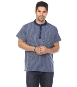 Yak & Yeti Men's Striped Button Up Shirt Navy -Pranty Yoga Shop 6577633591339 navy 1