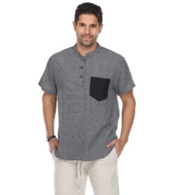 Yak & Yeti Men's Button Up Kurta Shirt -Pranty Yoga Shop 6577633787947 black 1