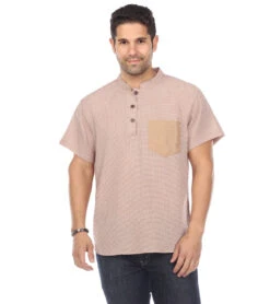 Yak & Yeti Men's Button Up Kurta Shirt -Pranty Yoga Shop 6577633853483 beige 1
