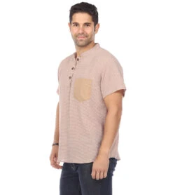 Yak & Yeti Men's Button Up Kurta Shirt -Pranty Yoga Shop 6577633853483 beige 2a 1