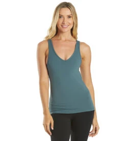 Everyday Yoga Instinct Solid Twisted Back Support Tank -Pranty Yoga Shop 6578000756779 eucalyptusgrey 2a