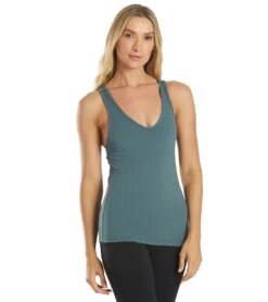 Everyday Yoga Instinct Solid Twisted Back Support Tank -Pranty Yoga Shop 6578000756779 eucalyptusgrey 3a