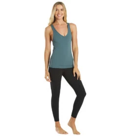 Everyday Yoga Instinct Solid Twisted Back Support Tank -Pranty Yoga Shop 6578000756779 eucalyptusgrey 4a