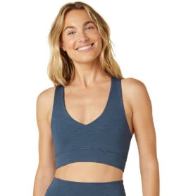 Beyond Yoga Remix Ribbed Bra Mineral Blue Heather Rib -Pranty Yoga Shop 6582270853163 mineralblueheatherrib
