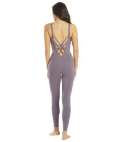 Everyday Yoga Radiant Solid Strappy Back Long Leotard 28" -Pranty Yoga Shop 6596609998891 purpletaupe 1