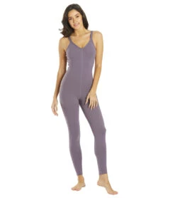 Everyday Yoga Radiant Solid Strappy Back Long Leotard 28" -Pranty Yoga Shop 6596609998891 purpletaupe 2a 1