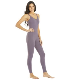 Everyday Yoga Radiant Solid Strappy Back Long Leotard 28" -Pranty Yoga Shop 6596609998891 purpletaupe 3a 1