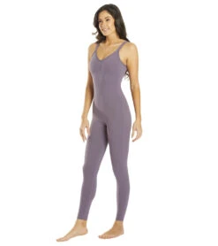 Everyday Yoga Radiant Solid Strappy Back Long Leotard 28" Purple Taupe -Pranty Yoga Shop 6596609998891 purpletaupe 5a