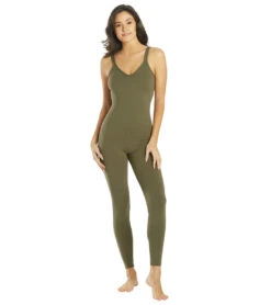 Everyday Yoga Radiant Solid Strappy Back Long Leotard 28" -Pranty Yoga Shop 6596610621483 darkolive 1a