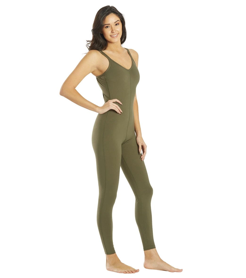 Everyday Yoga Radiant Solid Strappy Back Long Leotard 28" Dark Olive 3 Everyday Yoga Radiant Solid Strappy Back Long Leotard 28" Dark Olive