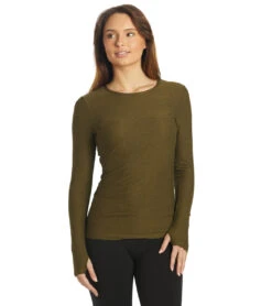 Beyond Yoga Featherweight Spacedye Classic Crew Pullover Deep Olive Heather -Pranty Yoga Shop 6612275396651 deepoliveheather