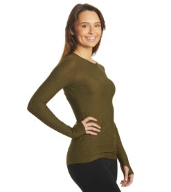Beyond Yoga Featherweight Spacedye Classic Crew Pullover Deep Olive Heather