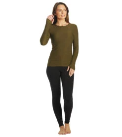 Beyond Yoga Featherweight Spacedye Classic Crew Pullover Deep Olive Heather -Pranty Yoga Shop 6612275396651 deepoliveheather 4a