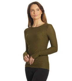 Beyond Yoga Featherweight Spacedye Classic Crew Pullover Deep Olive Heather -Pranty Yoga Shop 6612275396651 deepoliveheather 5a