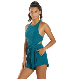Free People Blissed Out Romper Blue Peacock -Pranty Yoga Shop 6619097858091 bluepeacock 5a 1