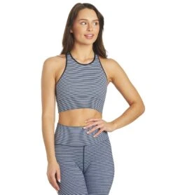 Spiritual Gangster High Neck Jacquard Stripe Bra -Pranty Yoga Shop 6629894357035 navyprintstripe