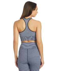 Spiritual Gangster High Neck Jacquard Stripe Bra -Pranty Yoga Shop 6629894357035 navyprintstripe 3a