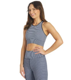 Spiritual Gangster High Neck Jacquard Stripe Bra -Pranty Yoga Shop 6629894357035 navyprintstripe 5a