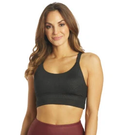 Marika Lacey Yoga Sports Bra Black Linear Floral Emboss -Pranty Yoga Shop 6653610229803 blacklinearfloralemboss