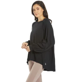 Free People She's Everything Long Sleeve Top Black -Pranty Yoga Shop 6672259645483 black 5a