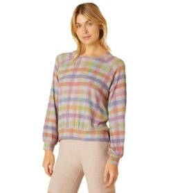 Beyond Yoga Relaxed Raglan Pullover Pastel Gingham