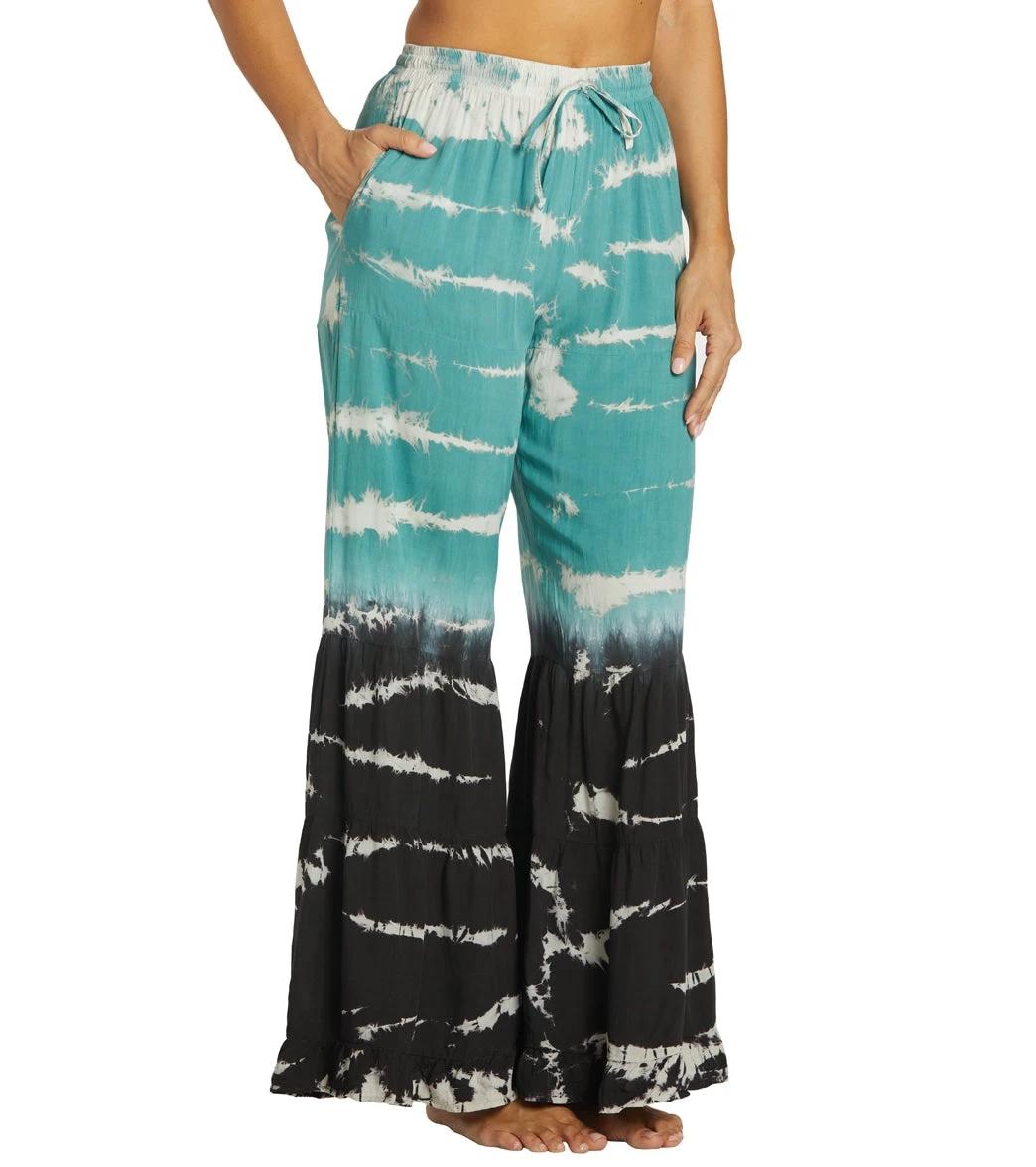 Yak & Yeti Boho Tiered Palazzo Tie Dye Pants Green 3 Yak & Yeti Boho Tiered Palazzo Tie Dye Pants Green