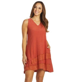 Yak & Yeti Casual Layered Lace Hem Dress 25 Yak & Yeti Casual Layered Lace Hem Dress -Pranty Yoga Shop 6823873118251 rust