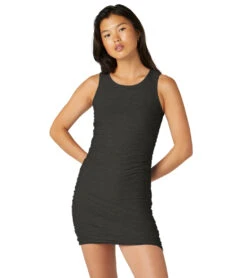 Beyond Yoga Featherweight Summer Gather Mini Dress -Pranty Yoga Shop 7027845005355 darkestnight