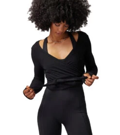 Spiritual Gangster Harmony Rib Wrap Sweater Black -Pranty Yoga Shop 7092968652843 black 4a