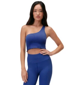 Spiritual Gangster Luna One Shoulder Crop Tank -Pranty Yoga Shop 7092968849451 indigo
