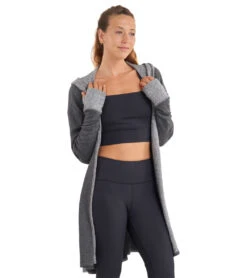 Thrive Societe Hooded Drape Cardi -Pranty Yoga Shop 7103159009323 heatherblack 2a