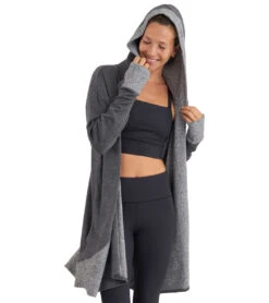 Thrive Societe Hooded Drape Cardi -Pranty Yoga Shop 7103159009323 heatherblack 4a