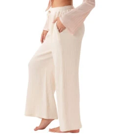 Lotus And Luna Wide Leg Cotton Pants With Pockets Cream